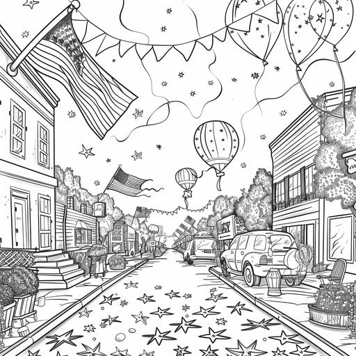 Cheerful Fourth of July parade with flags and balloons