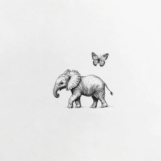 Small elephant and butterfly tattoo, soft watercolor style