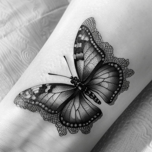 3D butterfly with lace pattern in black and white