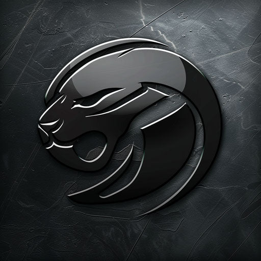 Sleek panther sports logo in black and silver on dark gray background