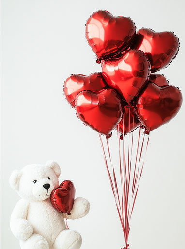 Bear and heart-shaped balloons for Valentine's Day
