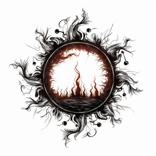 Sun with flames: black & white drawing, archaeological object