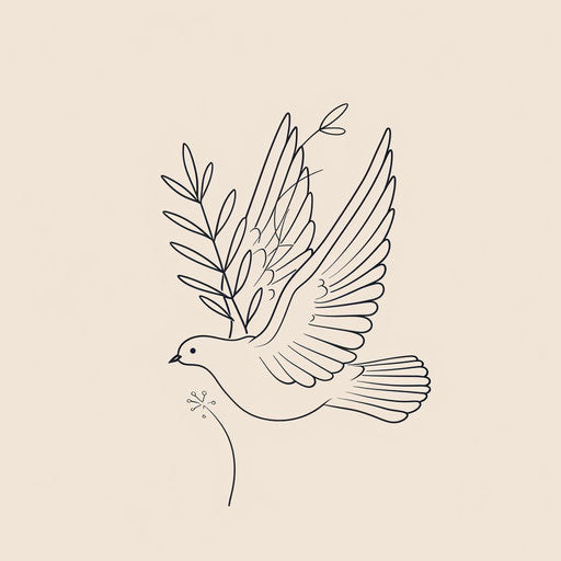 Minimalist flat tattoo sketch of dove carrying olive branch