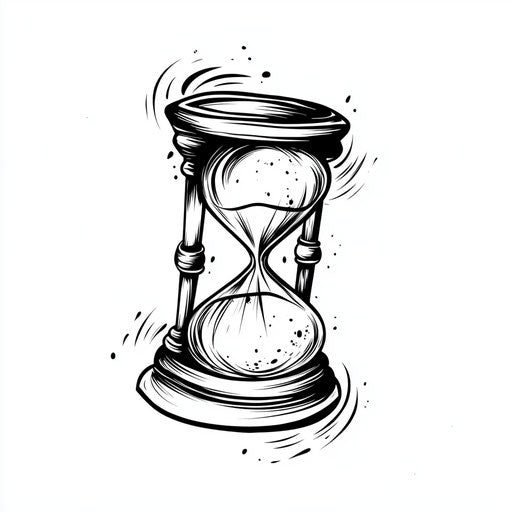 Minimalist flat tattoo sketch of flowing hourglass sand