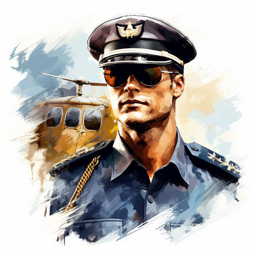 Pilot illustration in the style of Impressionistic Art, on white background