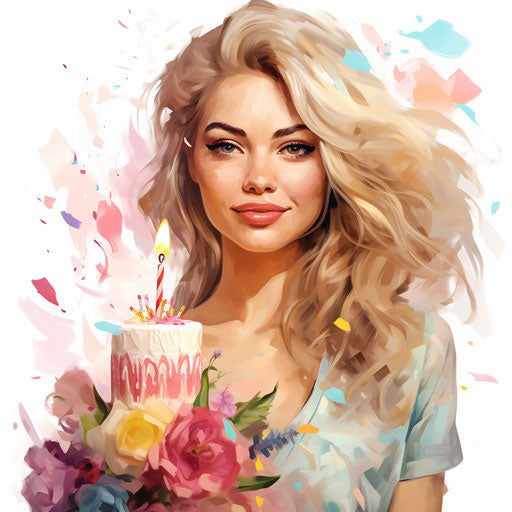 Illustration of happy birthday woman in Oil painting style