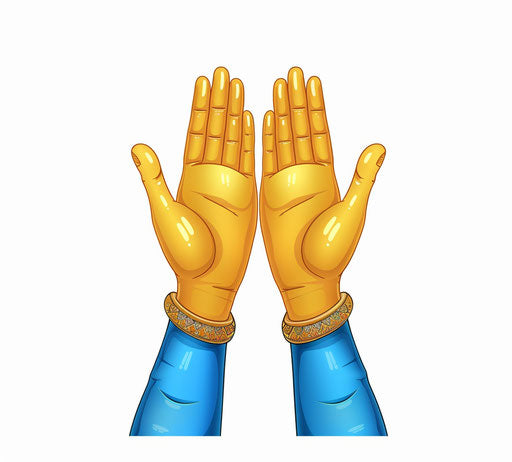 Emoji of two hands in prayer, yellow skin, blue sleeves