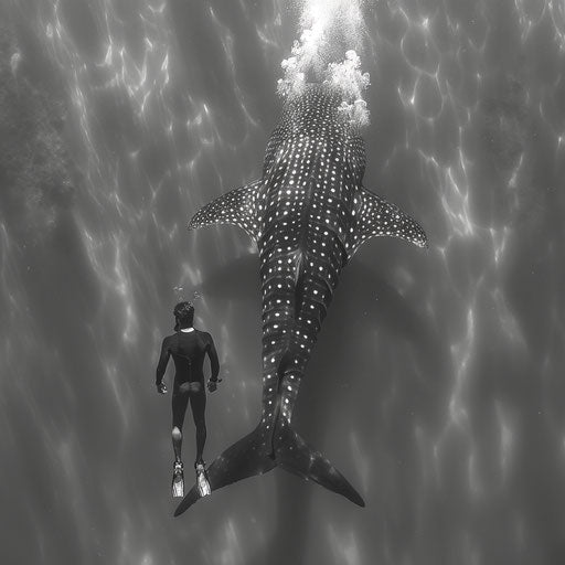 Gentle giant: whale shark and diver in clear waters