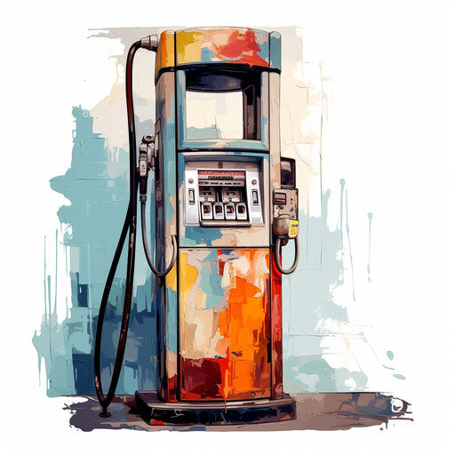 Gas pump illustration with Oil painting style, on white background