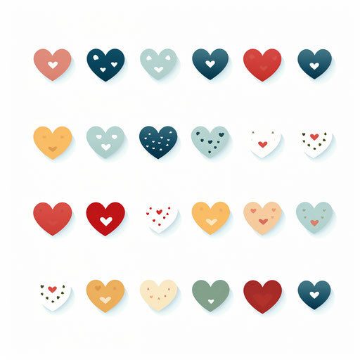 Minimalist style clip art hearts on white background