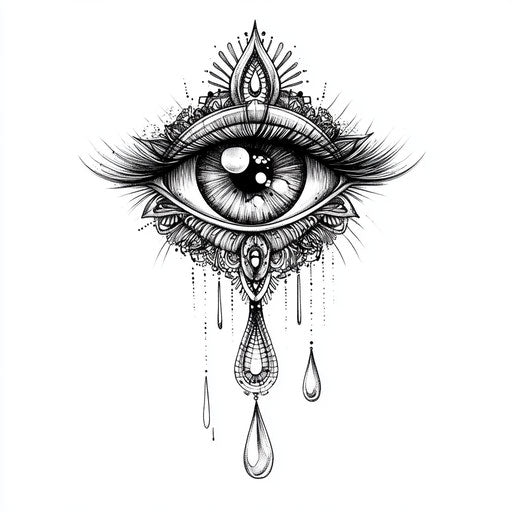 Flat tattoo sketch of an eye with tear drop, realistic style