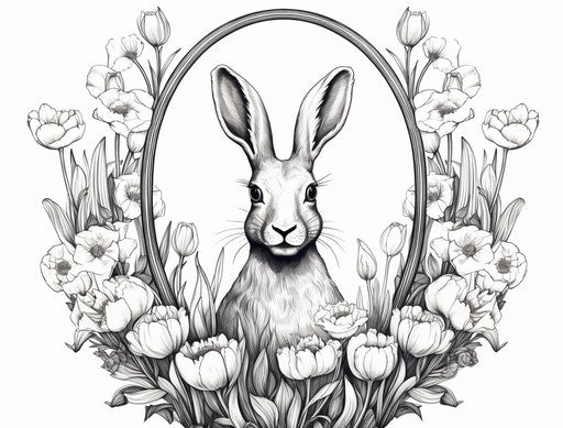 Hummingbird and flowers in black oval frame, tattoo style