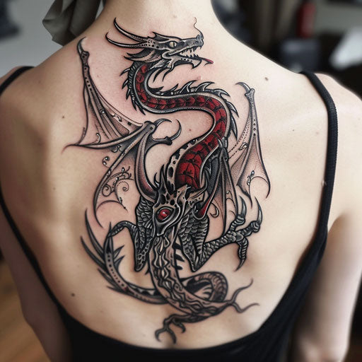 Traditional Norse dragon tattoo on white background