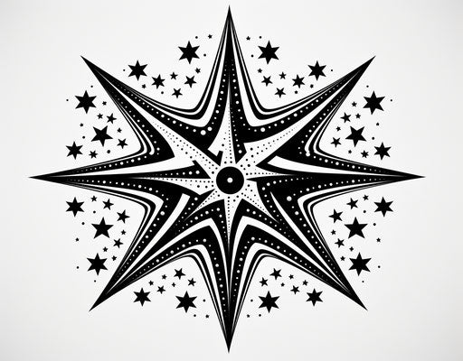 Stars tattoo art, animated shapes, monochrome canvases