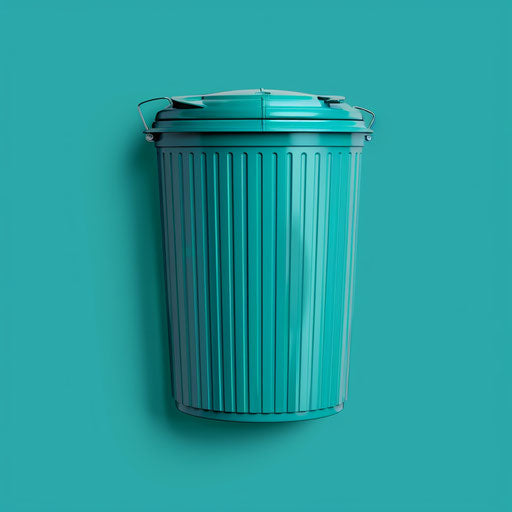 Realistic trash can clipart with flat teal background