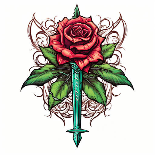 Rose and dagger, powerful symbolism, handcrafted design