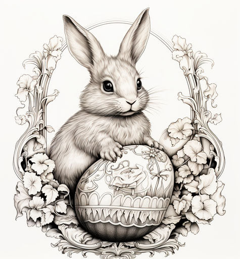 Coloring pages of cute bunny on Easter egg, comic art style