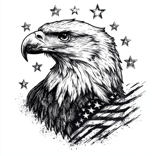 Flat tattoo sketch of arm tattoos with eagles and stars