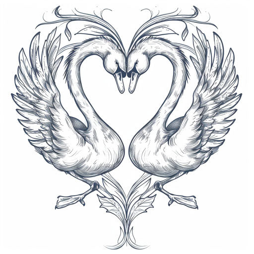 Romantic tattoo sketch of two swans forming a heart shape