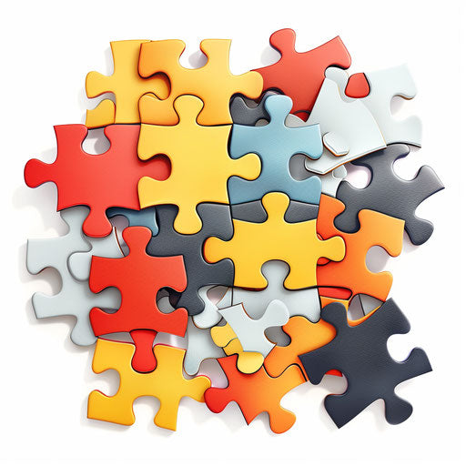 Photo realistic puzzle clipart on flat white background, vibrant colors