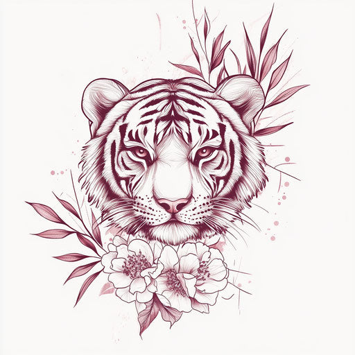 Minimalist tiger tattoo sketch on hand in line art style
