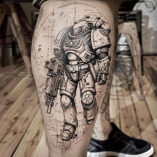 Outlined space marine tattoo