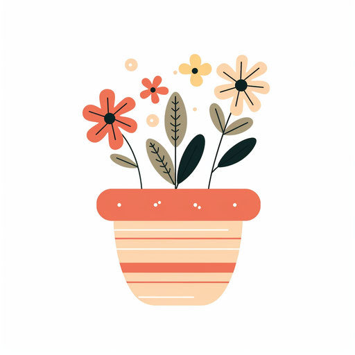 Minimalist flower pot illustration on white background