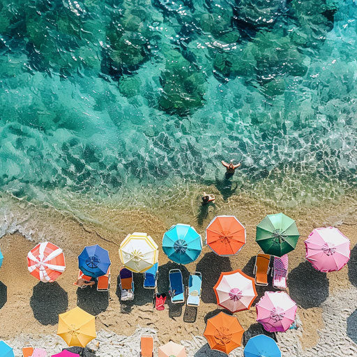 Golden Beach (Paros), Greece beach scene with colorful umbrellas and crystal-clear water