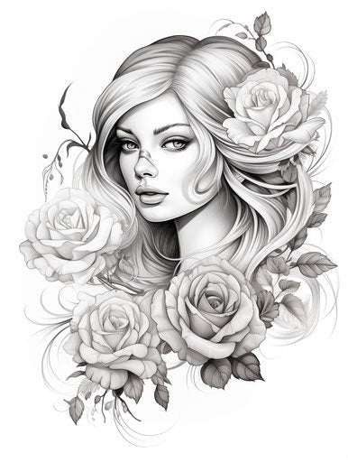 Rose coloring page, subtle tonalities style