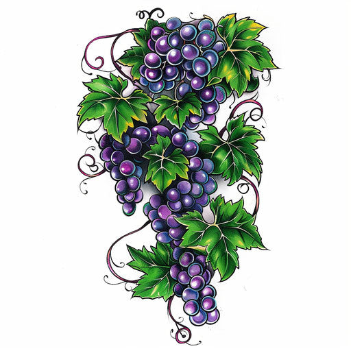 Realistic grapevine tattoo design with grapes and leaves