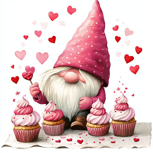 Valentine's Day Gnome making cupcakes