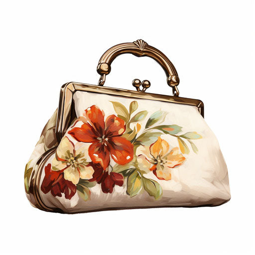 Handbag artwork in the style of oil painting, on white background