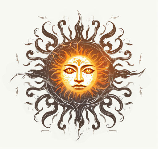 Neolithic sun tattoo on hand, serene design illustration