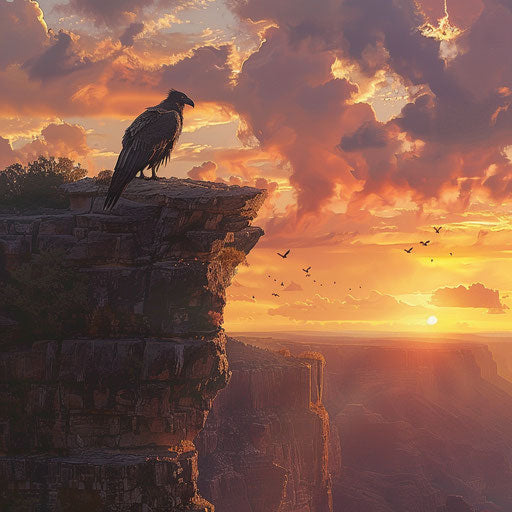 Condor perched on a cliffside at sunset