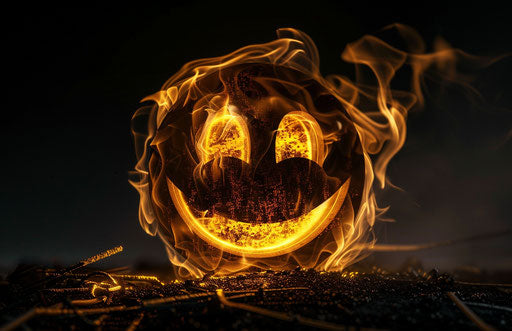 Smiley on fire on black background