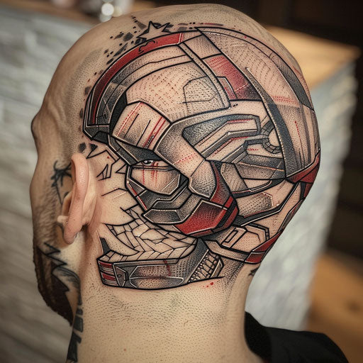 Head tattoos with superhero themes