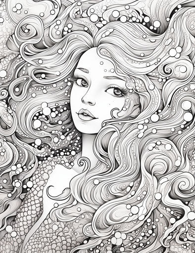 Mermaid coloring page in a fancy pattern
