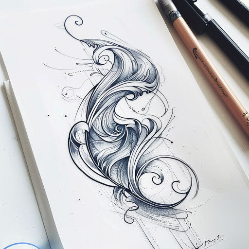 Elegant tattoo sketch of a silver wave with delicate curves