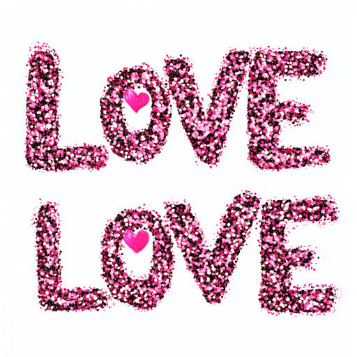 Leopard with pink glitter and word 'LOVE' on white background