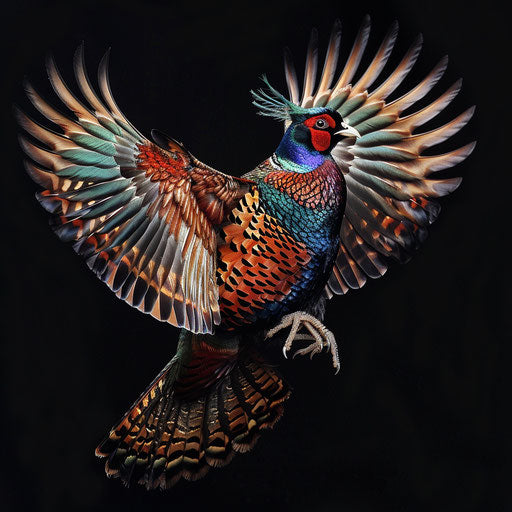 Pheasant with wings outstretched in flight