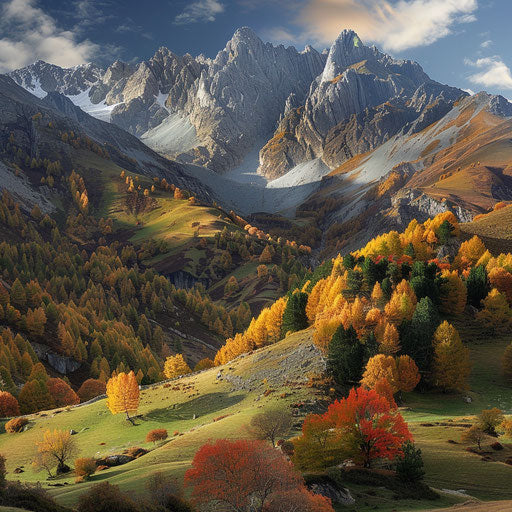 The Pyrenees Mountains in autumn with beautiful colorful foliage