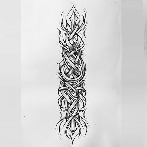 Minimalist flat tattoo sketch of a neo-tribal band with intricate knotwork