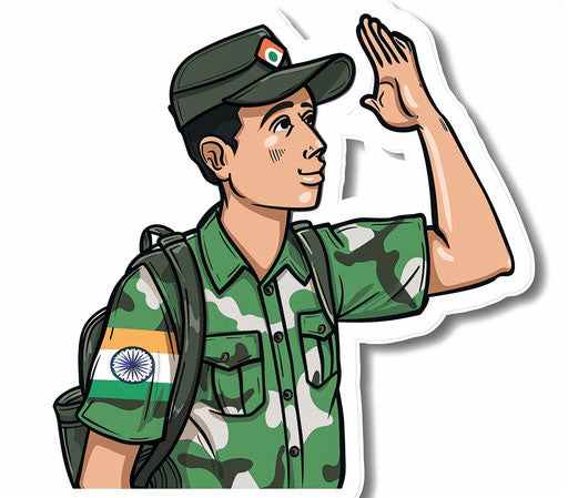 Indian soldier saluting in Indian flag patterned shirt