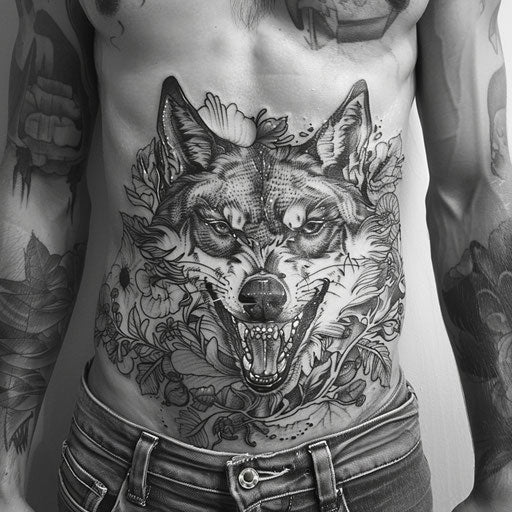 Wolf stomach tattoos for men, inspired by David Palumbo