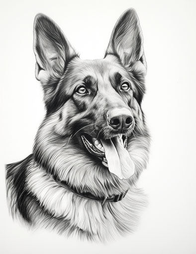 Drawing of a German shepherd in photo-realistic style