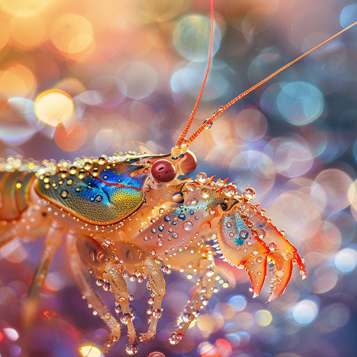 Mantis shrimp with water droplets, soft and gentle