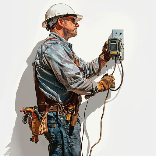 Realistic electrician clipart on white background, intricate details