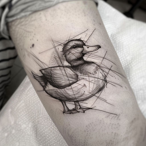 Duck tattoo in old master's sketch style
