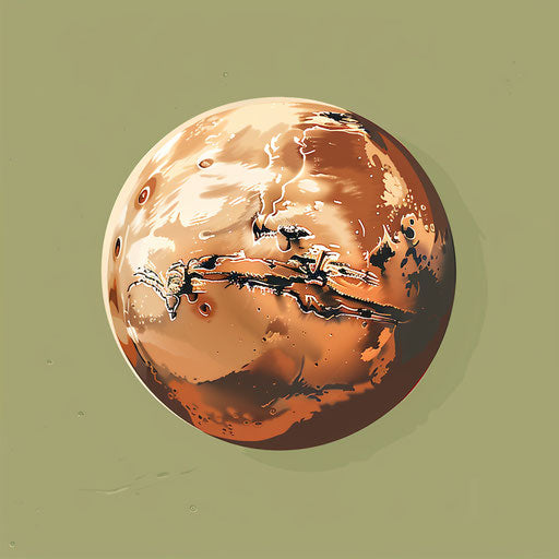 Realistic Mars clipart with muted olive background