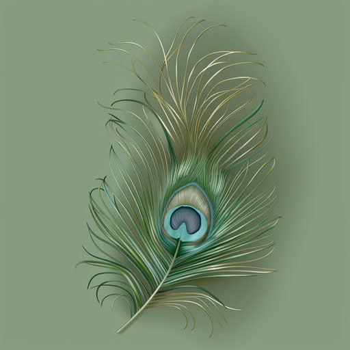 Peacock feather on olive background, realistic clipart